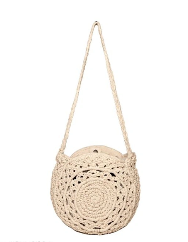 ASTRID Round White Macrame Sling Bag -  Free Size,  White, Macrame, Pack of1, Round